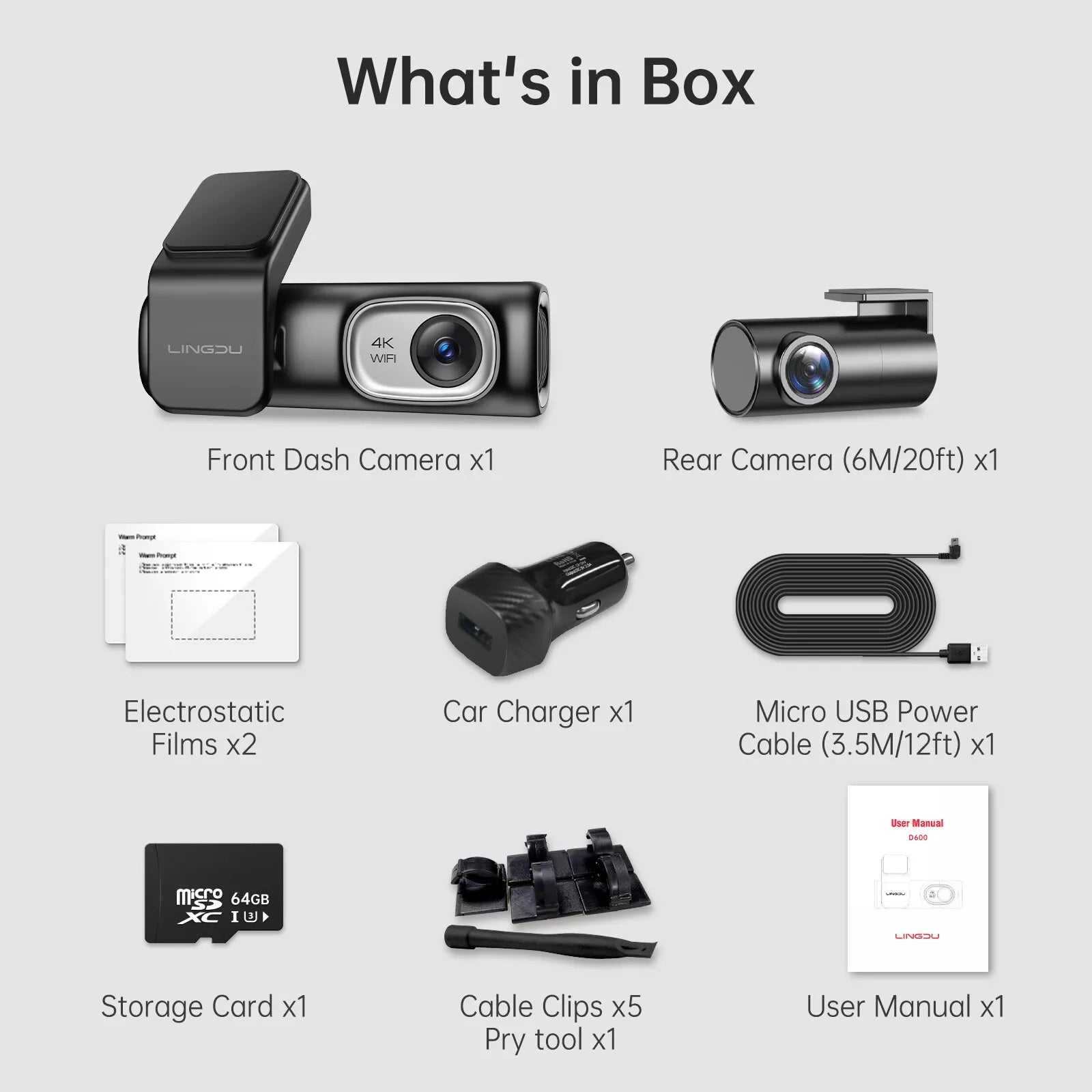 D600 4K Dash Cam Front and Rear, Free 64GB Card, Built-in 5G WiFi GPS Car Camera, Smart Voice Control, G-Sensor 24H Parking Mode, Loop Recording Night Vision, Max Up Support 128GB 
