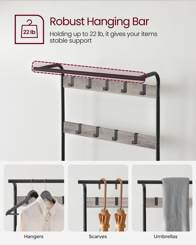 VASAGLE Industrial Coat Rack with Bench for Entryway 