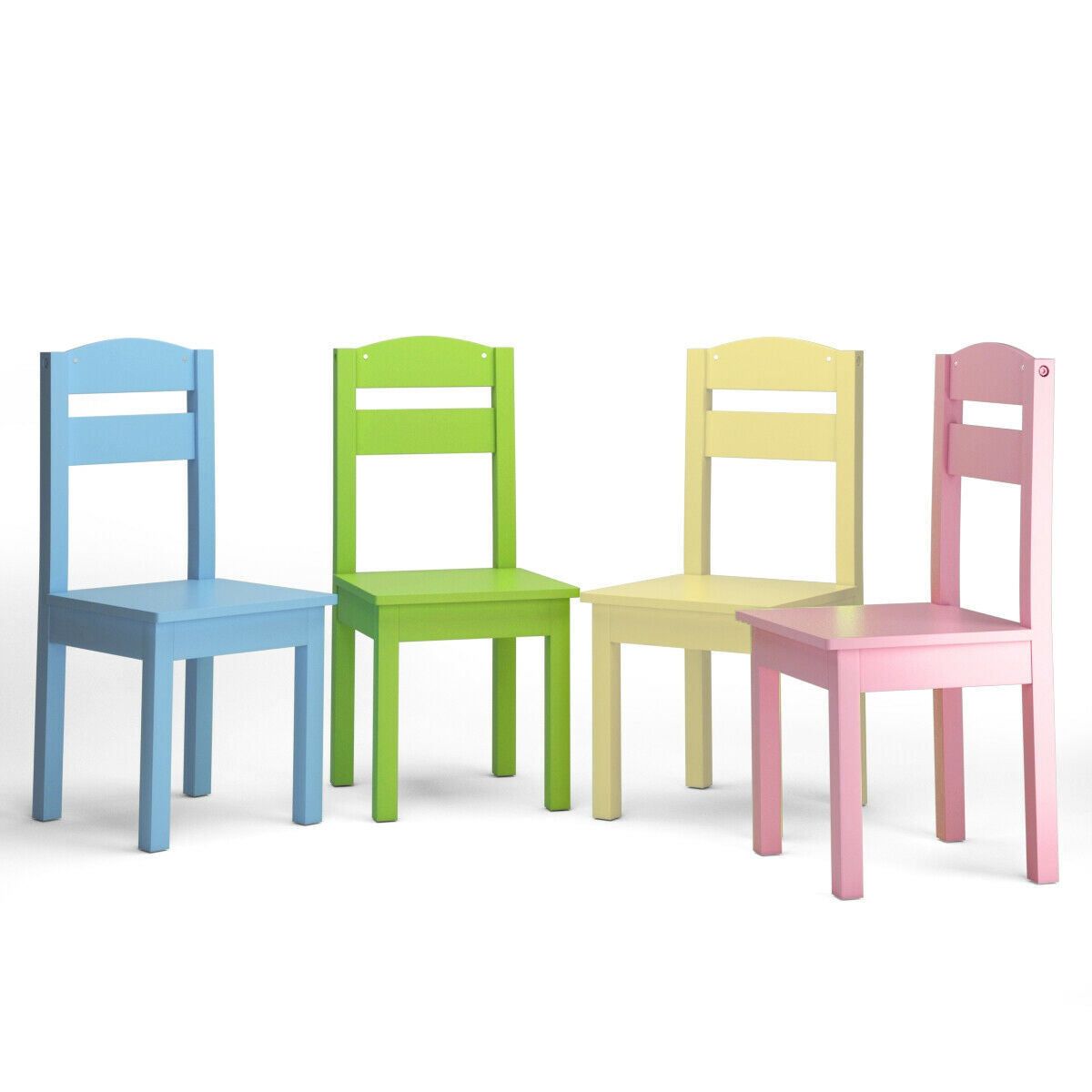 5 Pieces Kids Pine Wood Table Chair Set-Clear