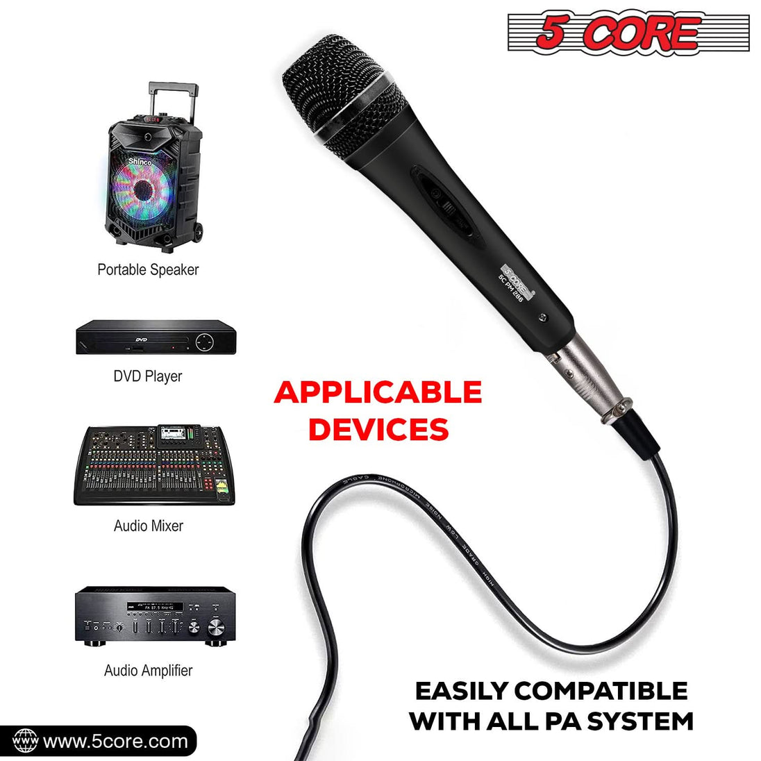 5Core Handheld XLR Dynamic Microphone – Karaoke, Singing, and Studio Mic (Microfono)