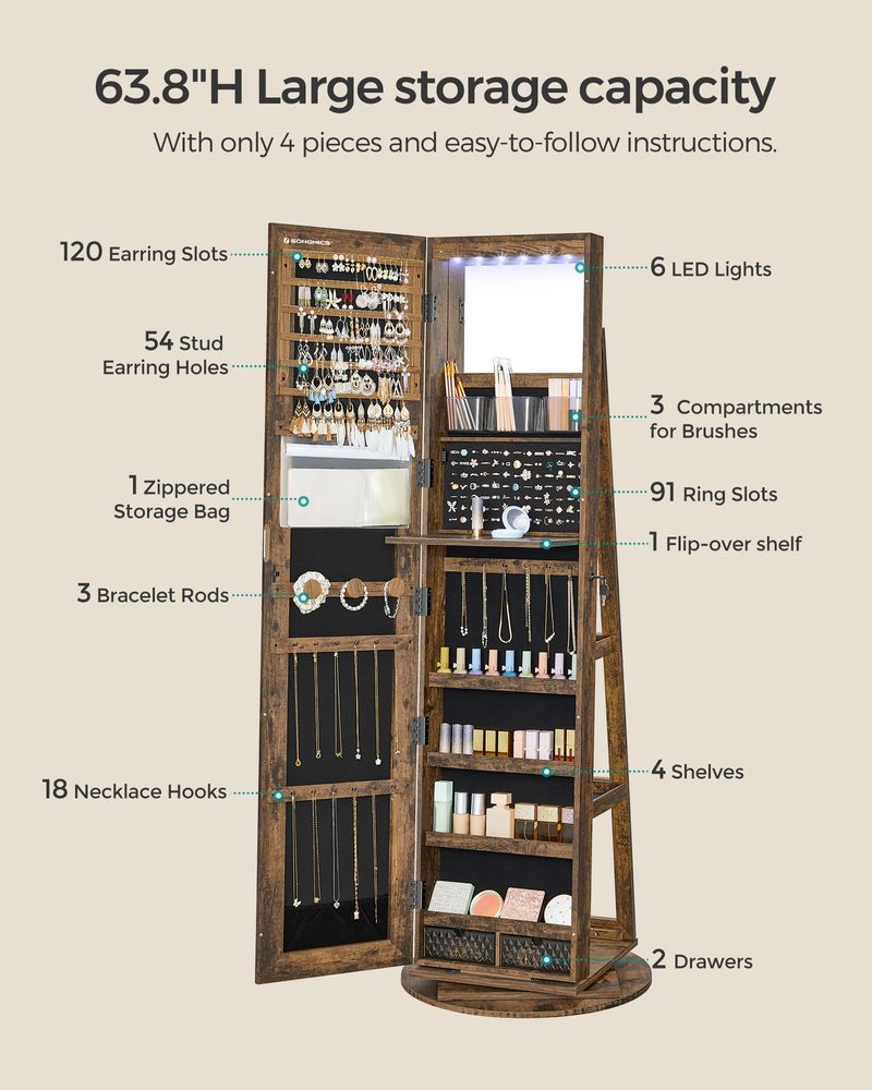 SONGMICS Jewelry Organizers Cabinet with Mirror 