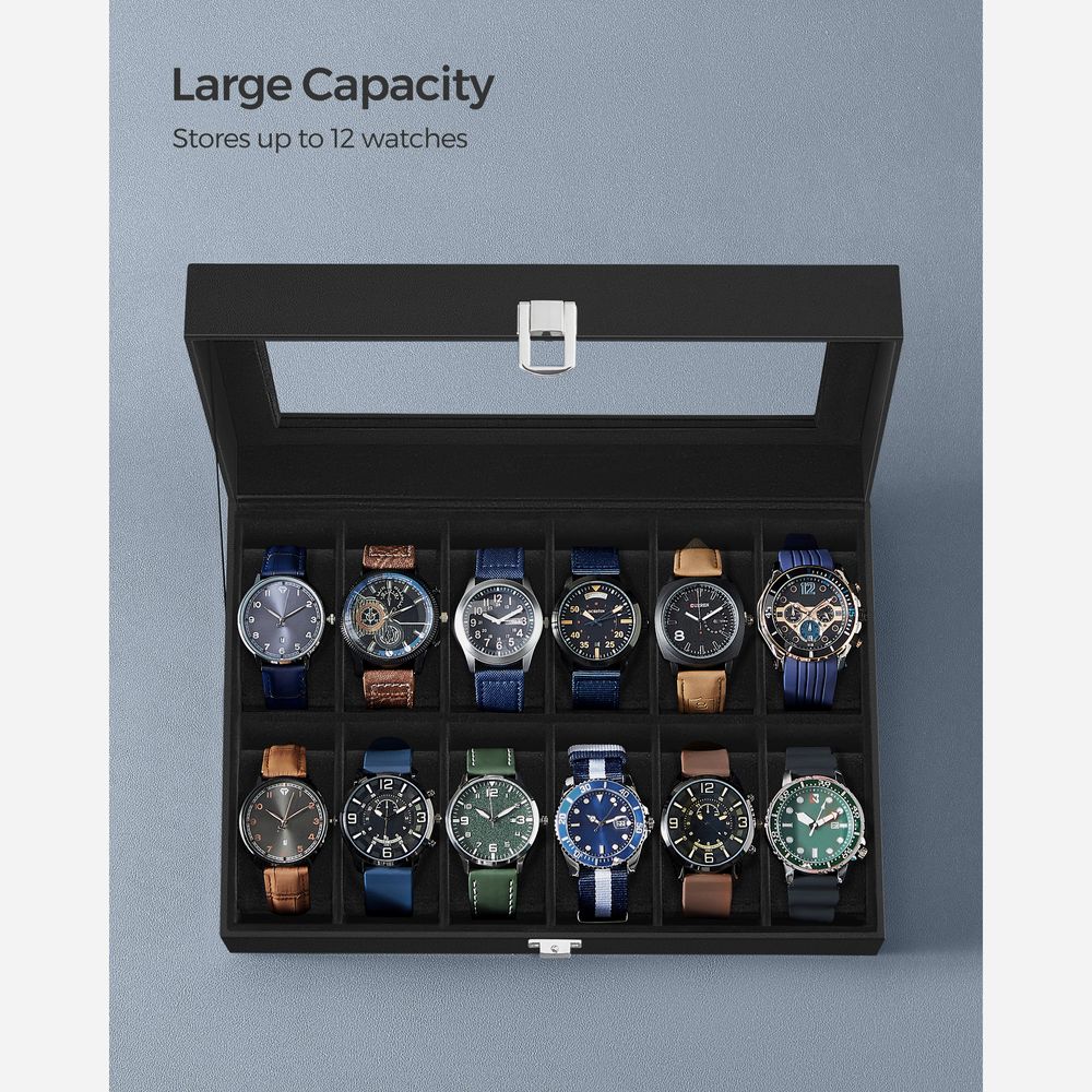 SONGMICS 6 & 12-Slot Watch Box with Large Glass Lid 
