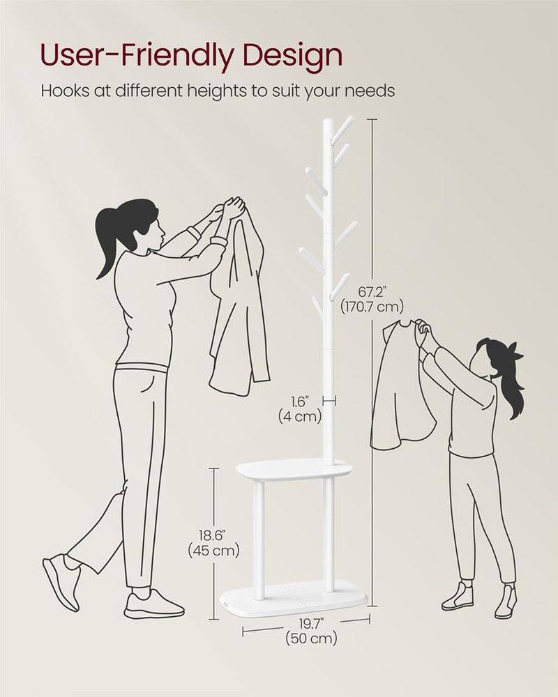 VASAGLE Hall Coat Tree with 8 Hooks and Storage Shelf 