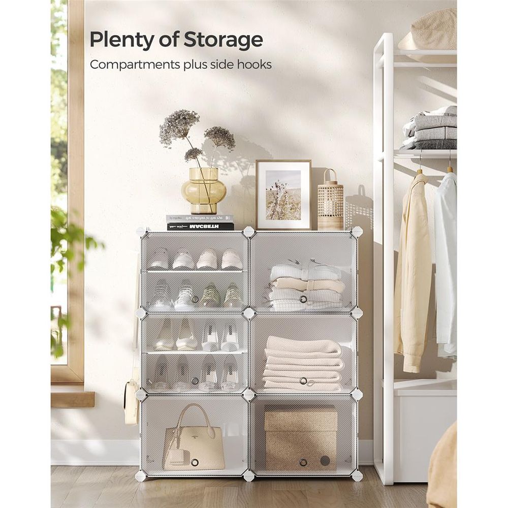SONGMICS Cubes Plastic Shoe Rack with Doors, Holds Up to 16 to 48 Pair of Shoes 