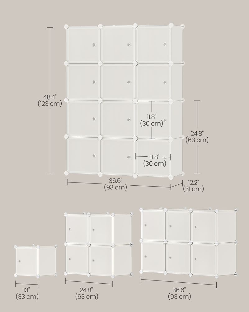 SONGMICS Cube Storage with Door, Set of 12 Plastic Cubes 