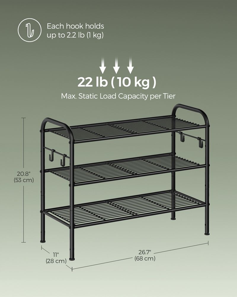 SONGMICS Shoe Rack with 4 Side Hooks, Holds 10 Pairs of Shoes 
