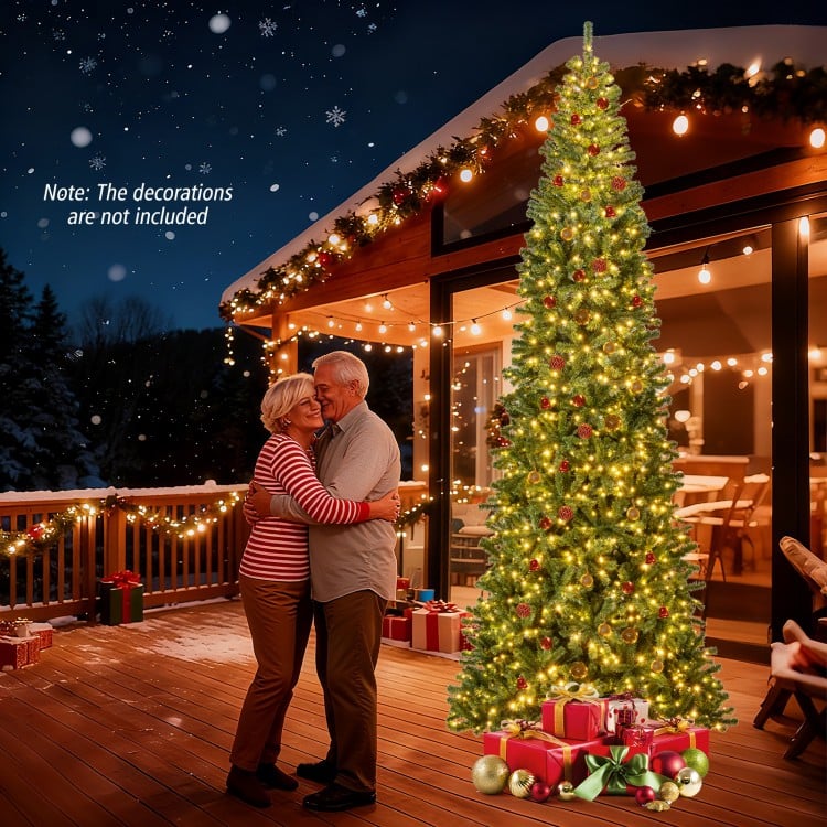 12 FT Tall Prelit Hinged Artificial Christmas Tree with 2536 PVC Branch Tips