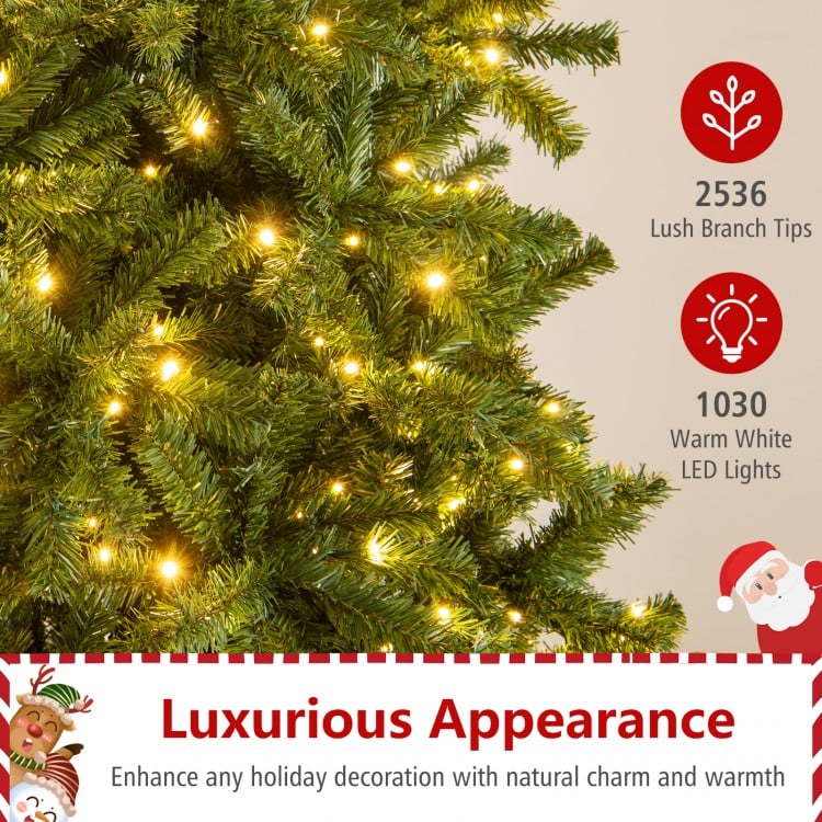 12 FT Tall Prelit Hinged Artificial Christmas Tree with 2536 PVC Branch Tips