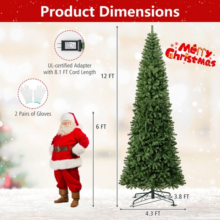12 FT Tall Prelit Hinged Artificial Christmas Tree with 2536 PVC Branch Tips