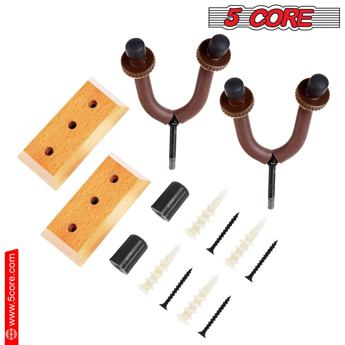 5Core Guitar Wall Mount Hanger 2Pack U-Shaped Wood Guitar Wall Hook Stand