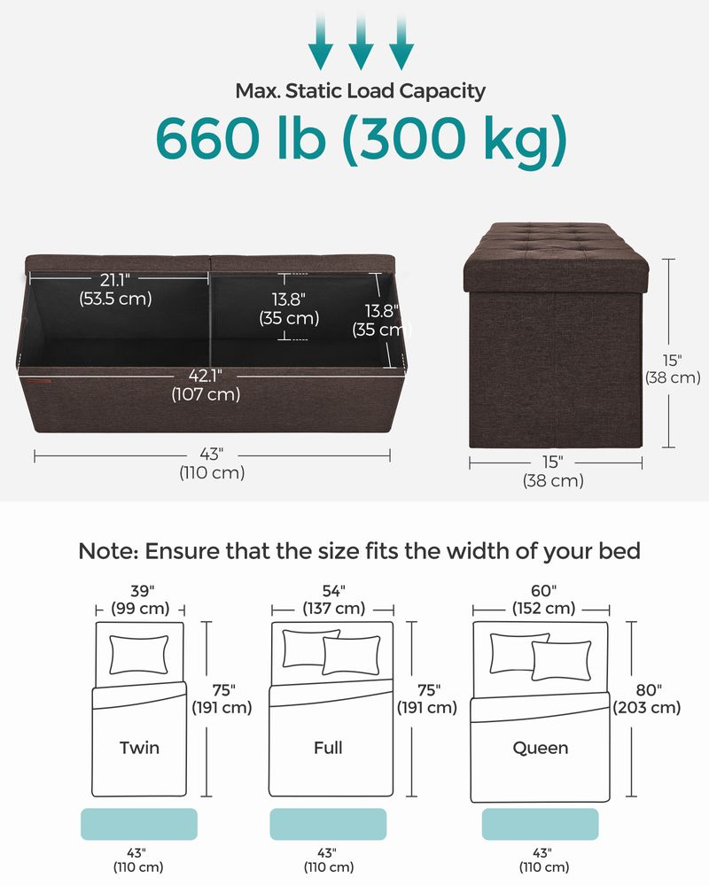 SONGMICS MAZIE Collection 43'' Folding Storage Ottoman Bench 