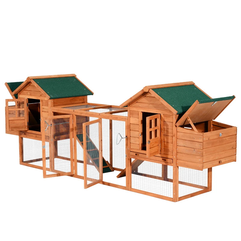 PawHut 123" Dual Chicken Coop Wooden Large Chicken House Rabbit Hutch Hen Poultry Cage Backyard with Outdoor Ramps and Nesting Boxes