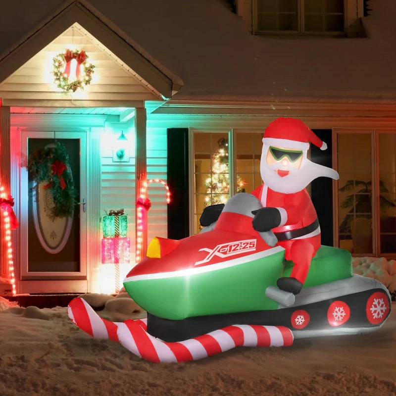 HOMCOM 5.2FT Inflatable Christmas Santa Claus on Snowmobile, LED Lighted Blow Up Decoration for Indoor & Outdoor Holiday Display 