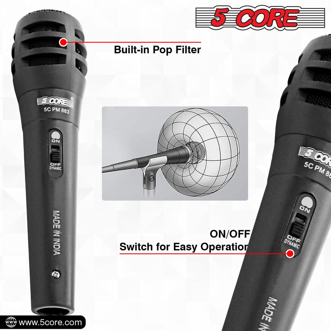 5Core Handheld XLR Dynamic Microphone – Professional Karaoke, Singing, and Studio Mic (Microfono)