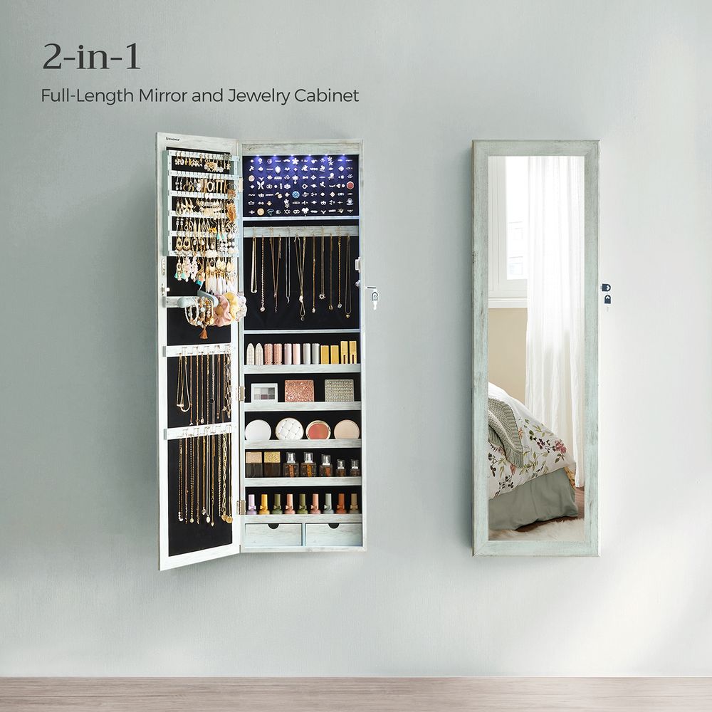 SONGMICS Lockable Wall or Door Mounted Jewelry Armoire Organizer with Mirror 