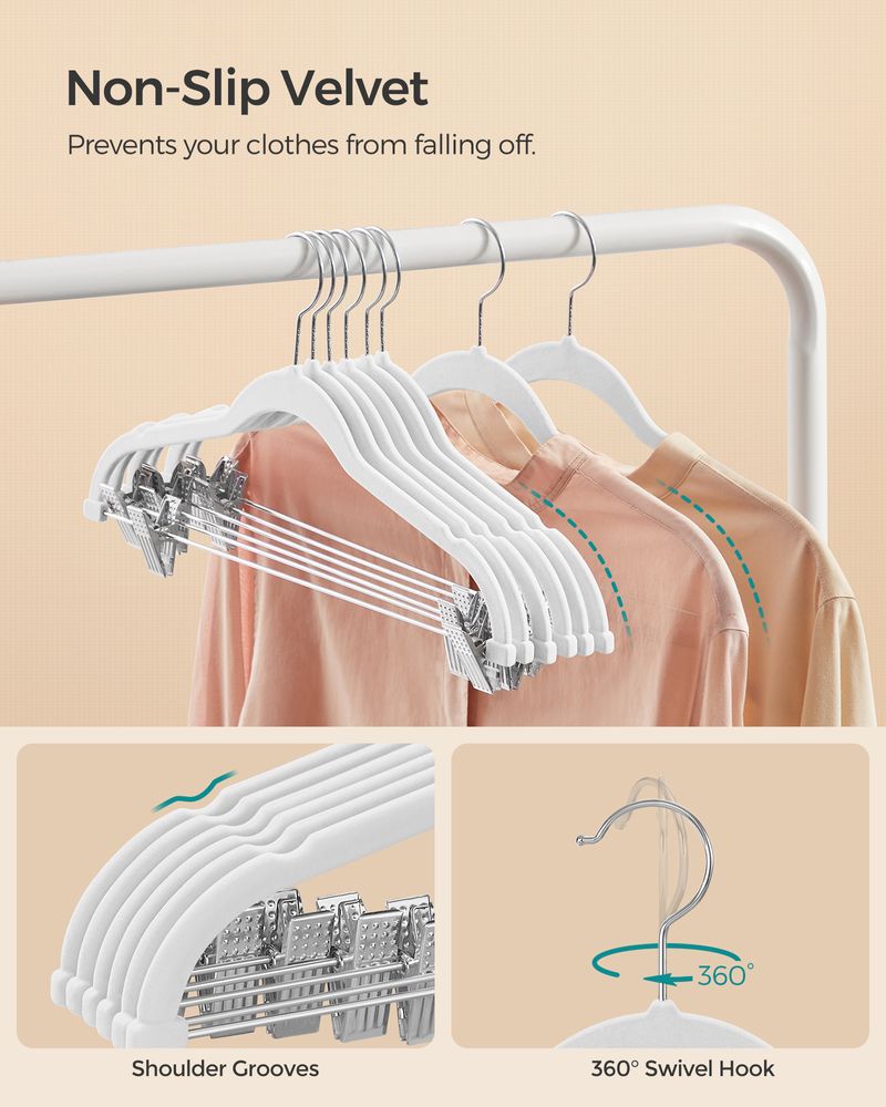 SONGMICS Velvet Pants Hangers with Adjustable Clips 