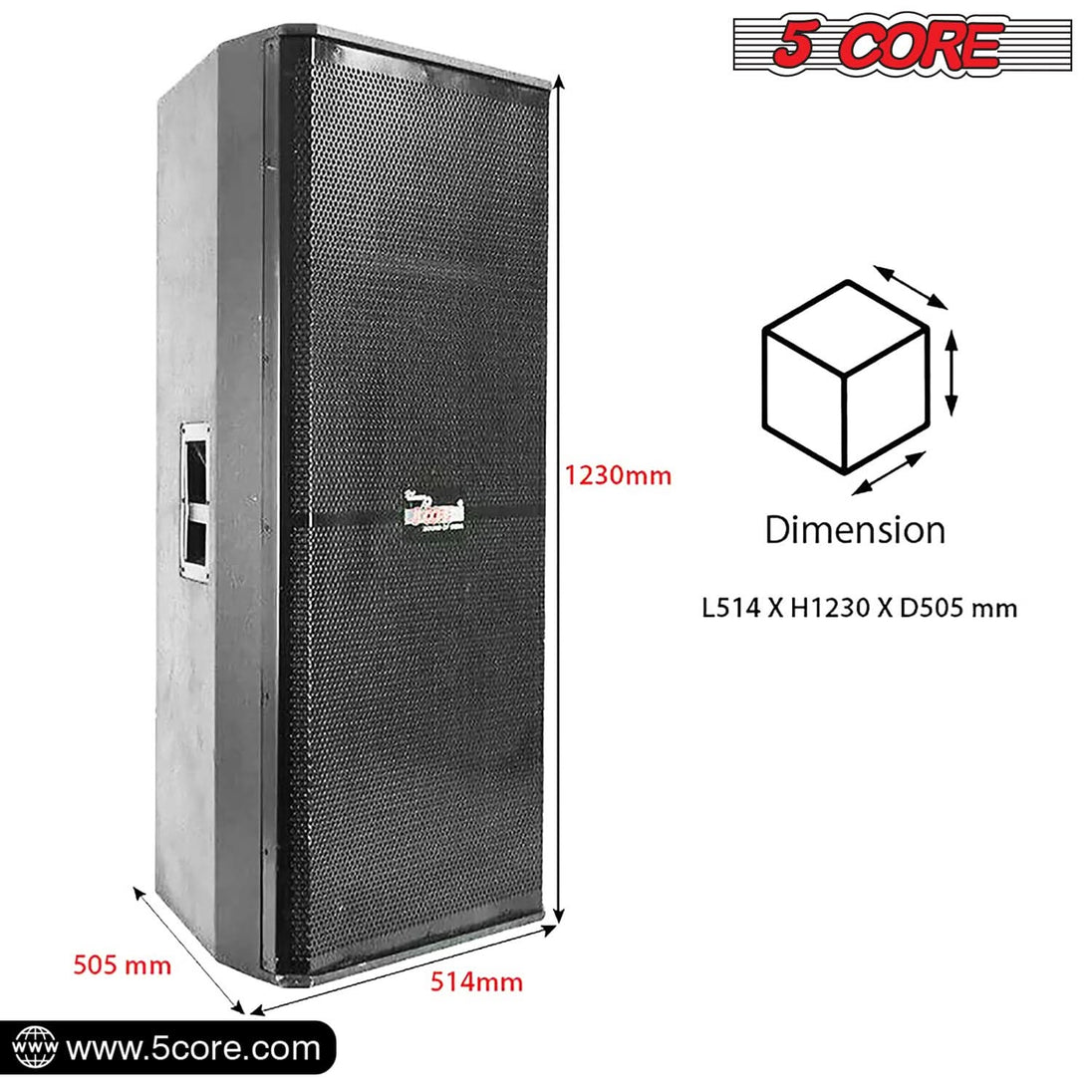 5Core Portable Cabinet PA DJ Speaker System 15 Inch 4000W Passive 3 Way Loudspeaker