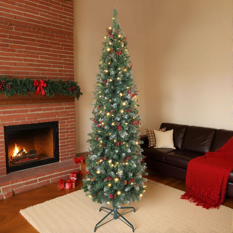 HOMCOM 5FT Prelit Pencil Christmas Tree with LED Lights, Slim Silver Glitter Xmas Tree with Dense Branches & 8 Lighting Modes 