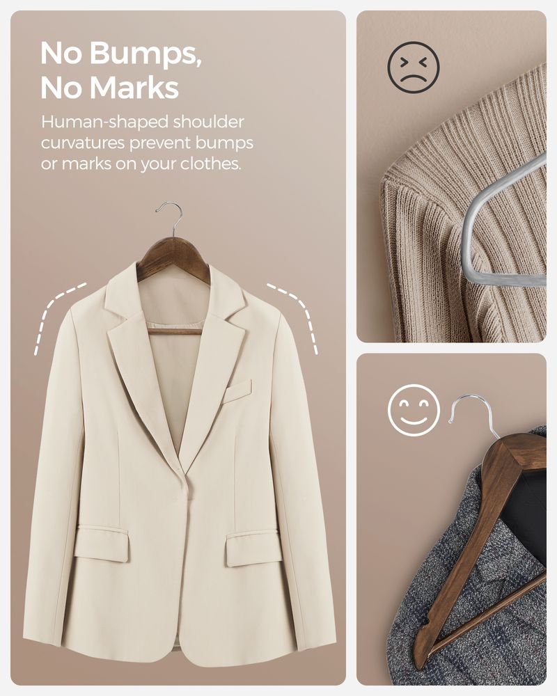 SONGMICS 20-Pack Wood Coat Hangers with Shoulder Notches 