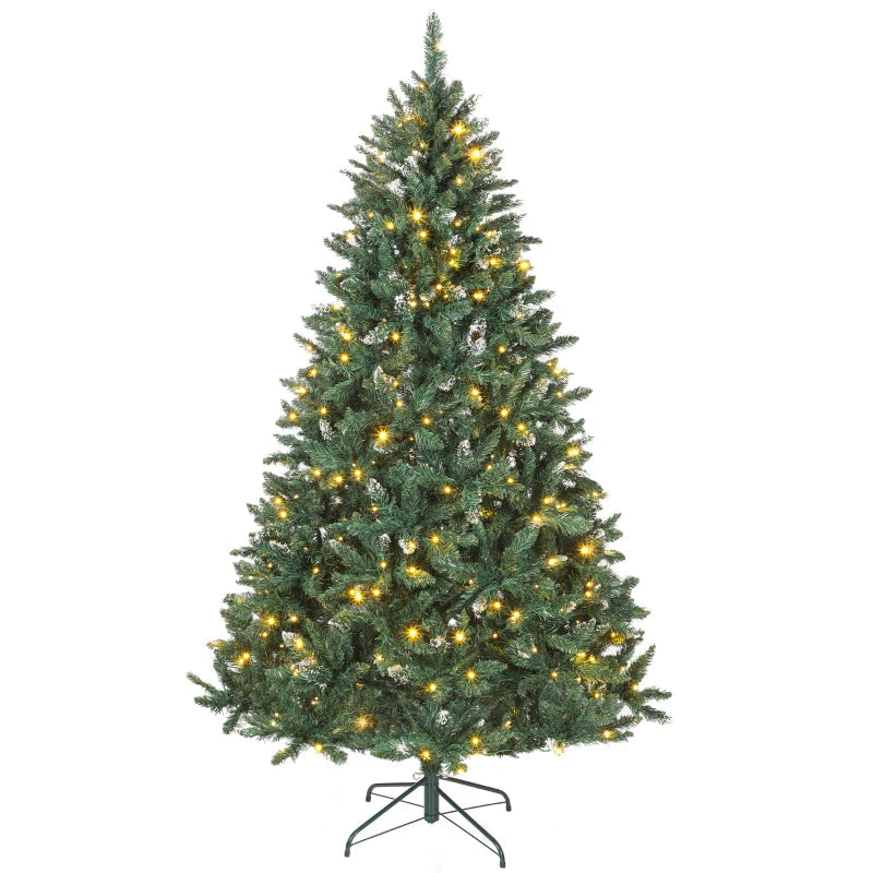 HOMCOM 6ft Frosted Pre-Lit Christmas Tree – Full Spruce with Dual Colour LED Lights, Hinged Design, Easy Assembly 