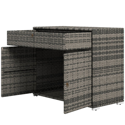 Outsunny Outdoor Storage Cabinet, Wicker 2-Door Pool Towel Storage Cabinet with Drawer, PE Rattan Pool Organizer, Grey 