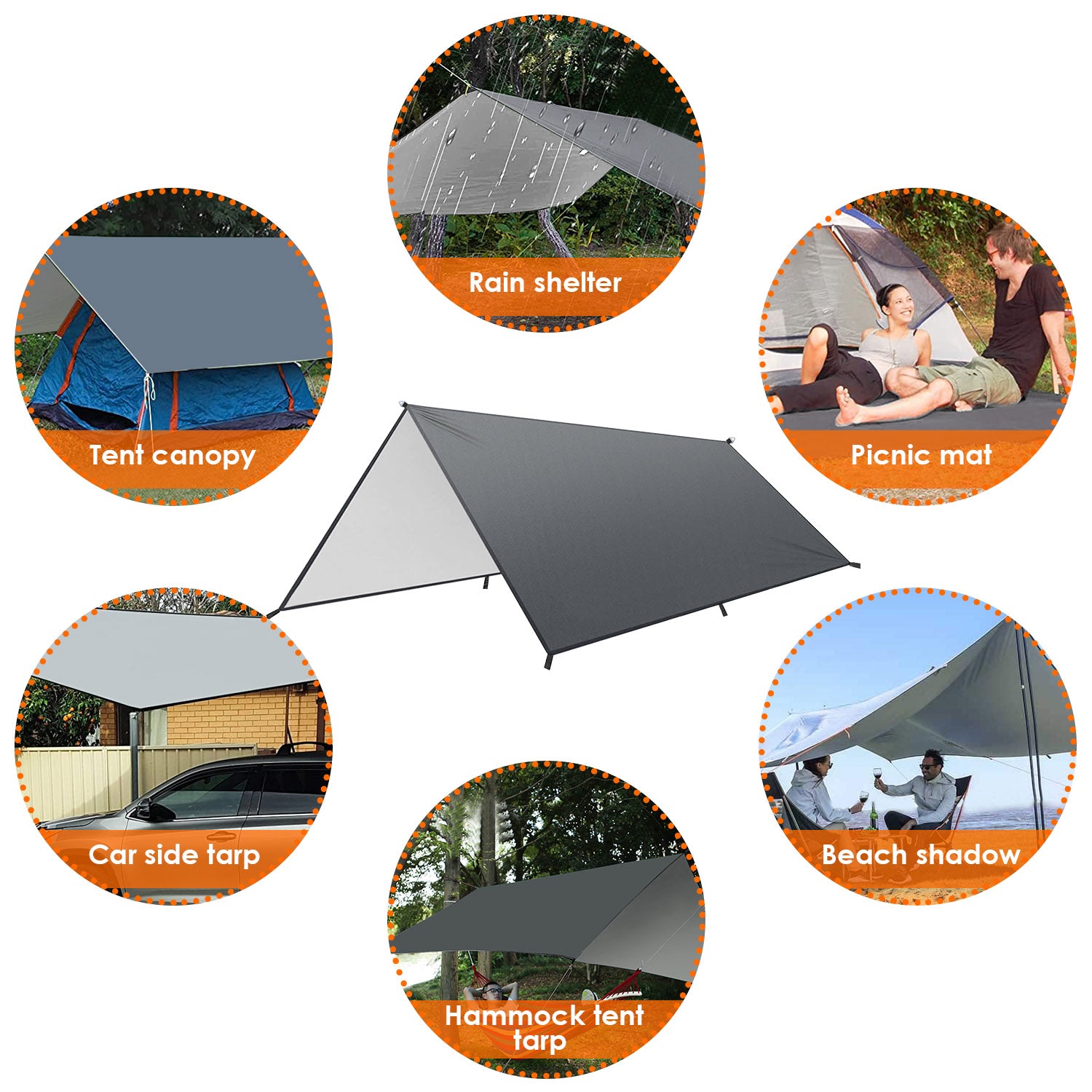 Waterproof Camping Tarp Kit Tent Canopy Awning Portable Rain Fly for Outdoor Picnic Hammock Hiking Backpacking Travelling UV Protection 9.84*9.84ft