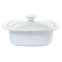 Gibson Elite Gracious Dining 1.9 Quart Stoneware Casserole in White with Glass Lid - Free Shipping