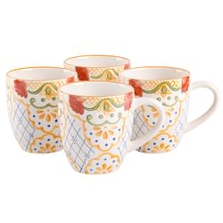 Laurie Gates Tierra Mosaic 4 Piece 17.4 Ounce Hand Painted Stoneware Mug Set - Free Shipping 