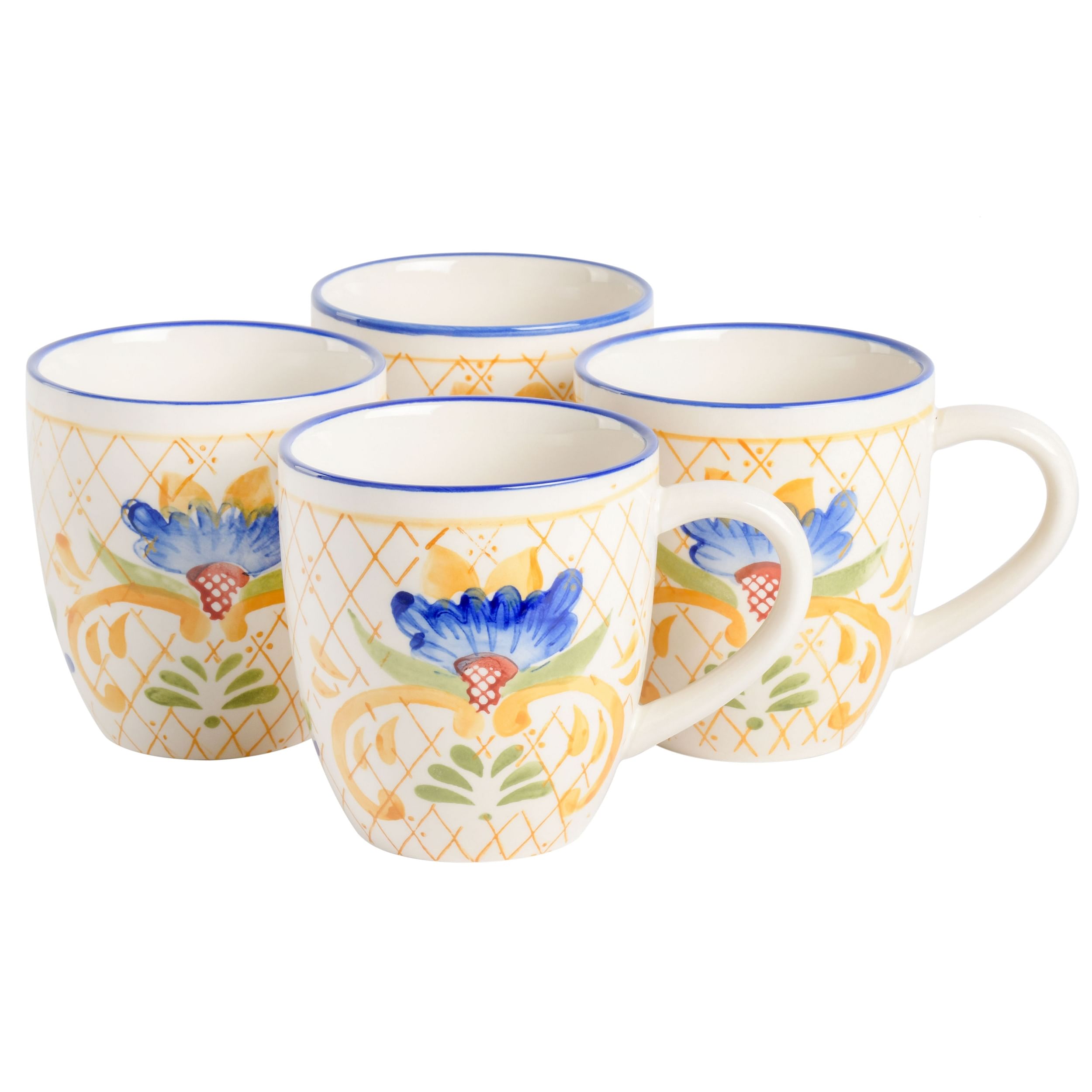 Laurie Gates Tierra Tile 4 Piece 17.4 Ounce Hand Painted Stoneware Mug Set - Free Shipping