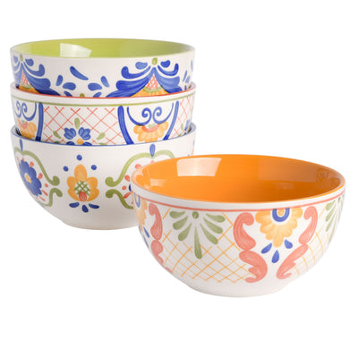 Laurie Gates Tierra 4 Piece 6 Inch Stoneware Cereal Bowl Set in Assorted Designs - Free Shipping 