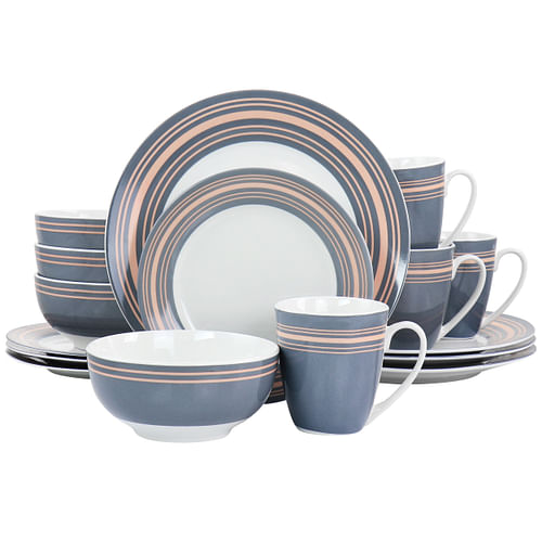 Gibson Home Silver Wind 16 Piece Fine Ceramic Dinnerware Set in Grey and Pink - Free Shipping