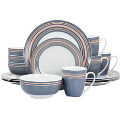 Gibson Home Silver Wind 16 Piece Fine Ceramic Dinnerware Set in Grey and Pink - Free Shipping 