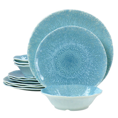 Gibson Home Indigo Frost 12 Piece Melamine Dinnerware Set in Blue - Free Shipping 