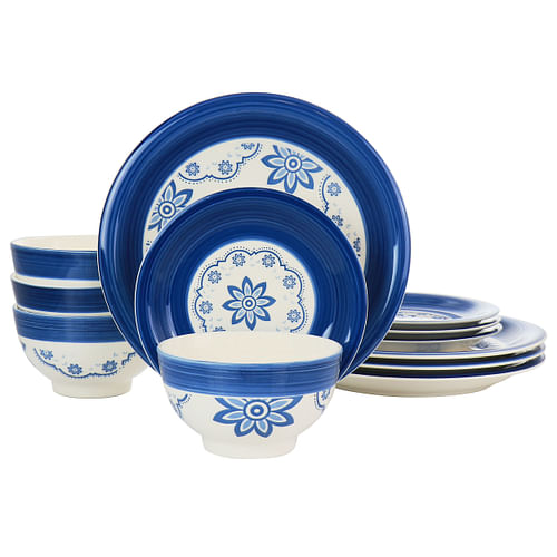 Gibson Home 12 Piece Sundial Ceramic Dinnerware Set - Free Shipping 