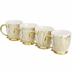 Gibson Home Gold Finch 4 Piece 16.7oz Electroplated Fine Ceramic Mug Set in Gold - Free Shipping 