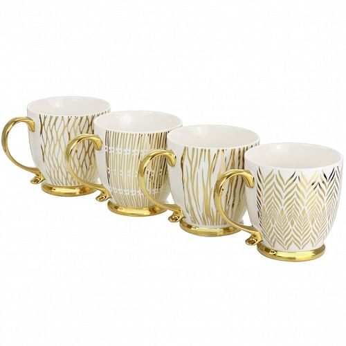 Gibson Home Gold Finch 4 Piece 16.7oz Electroplated Fine Ceramic Mug Set in Gold - Free Shipping 