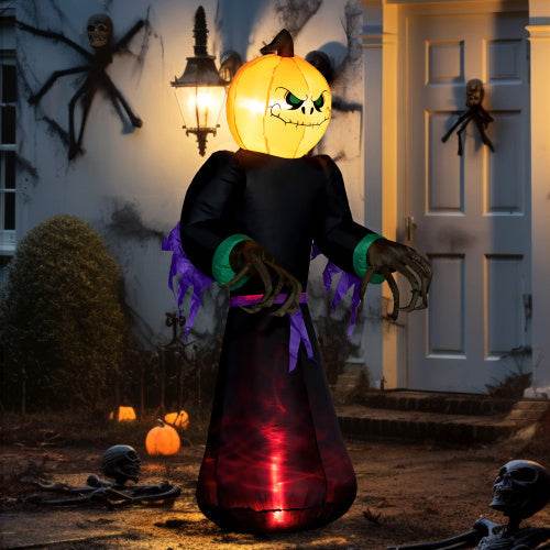 HOMCOM 7 Halloween Inflatable Outdoor Decoration Reaper Ghost Pumpkin, Blow Up LED Yard Decor For Garden, Lawn, Party, Holiday, Waterproo 