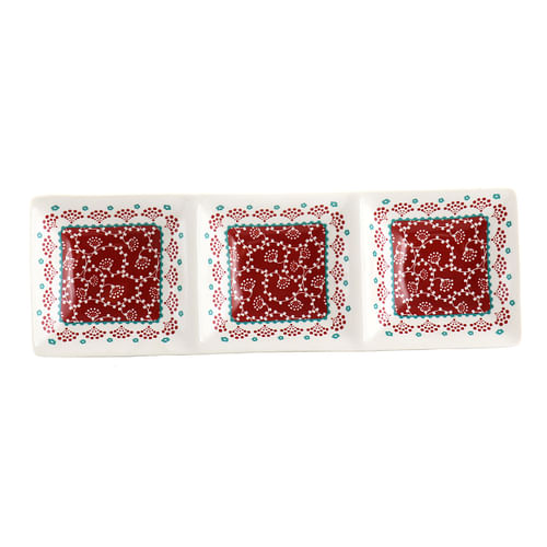 Gibson Home Village Vines 13.5 Inch Ceramic Rectangular 3 Section Tray in Red - Free Shipping 