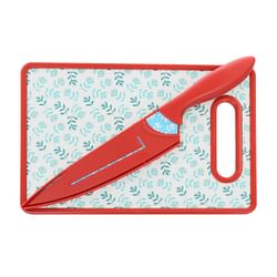 Gibson Home Village Vines 3 Piece Cutting Board and Knife Set in Red and Blue - Free Shipping 