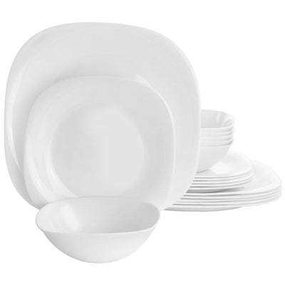 Gibson Ultra Piazza 18 Piece Soft Square Tempered Opal Glass Dinnerware Set in White - Free Shipping 