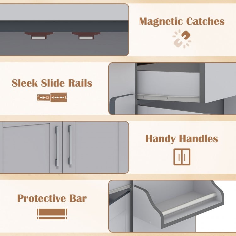 Rolling Kitchen Island Cart with Towel and Spice Rack-Gray