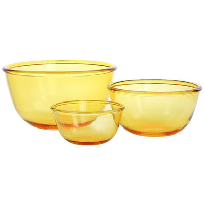 Gibson Home 3 Piece Amber Tempered Glass Bowl Set in Amber - Free Shipping 