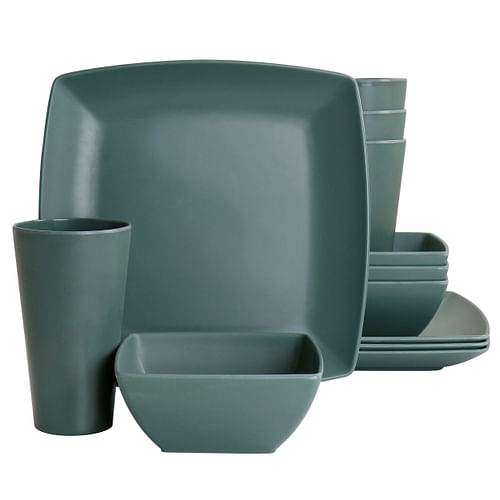 Gibson Home Grayson Melamine 12 Piece Square Dinnerware Set in Green - Free Shipping 