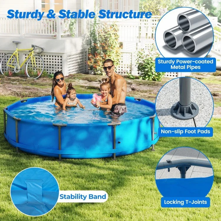 1617 Gallon Outdoor Family Swimming Pool with Metal Frame – 12 ft Above Ground Backyard Pool (Blue/Gray)