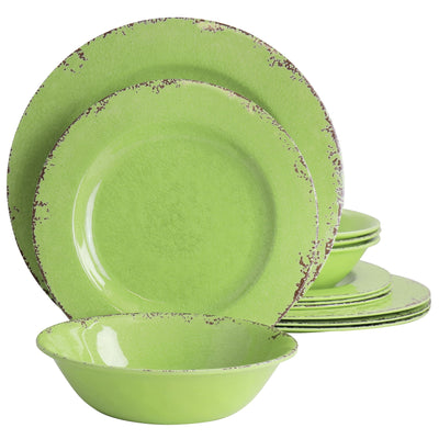 Gibson Mauna 12 Piece Melamine Dinnerware Set in Crackle Green - Free Shipping 