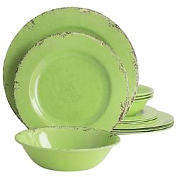 Gibson Mauna 12 Piece Melamine Dinnerware Set in Crackle Green - Free Shipping 