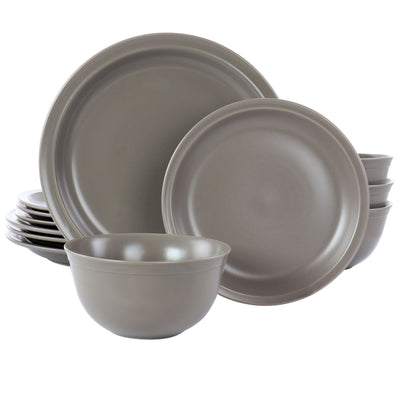 Gibson Home Siam 12 Piece Round Stoneware Dinnerware Set in Warm Grey - Free Shipping 