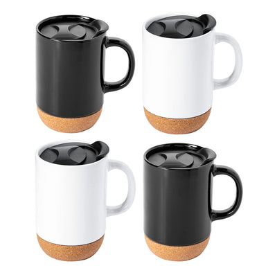 Gibson Home Modani 4 Piece 16.5 Ounce Stoneware Travel Mug Set with Lid and Cork Base - Free Shipping 