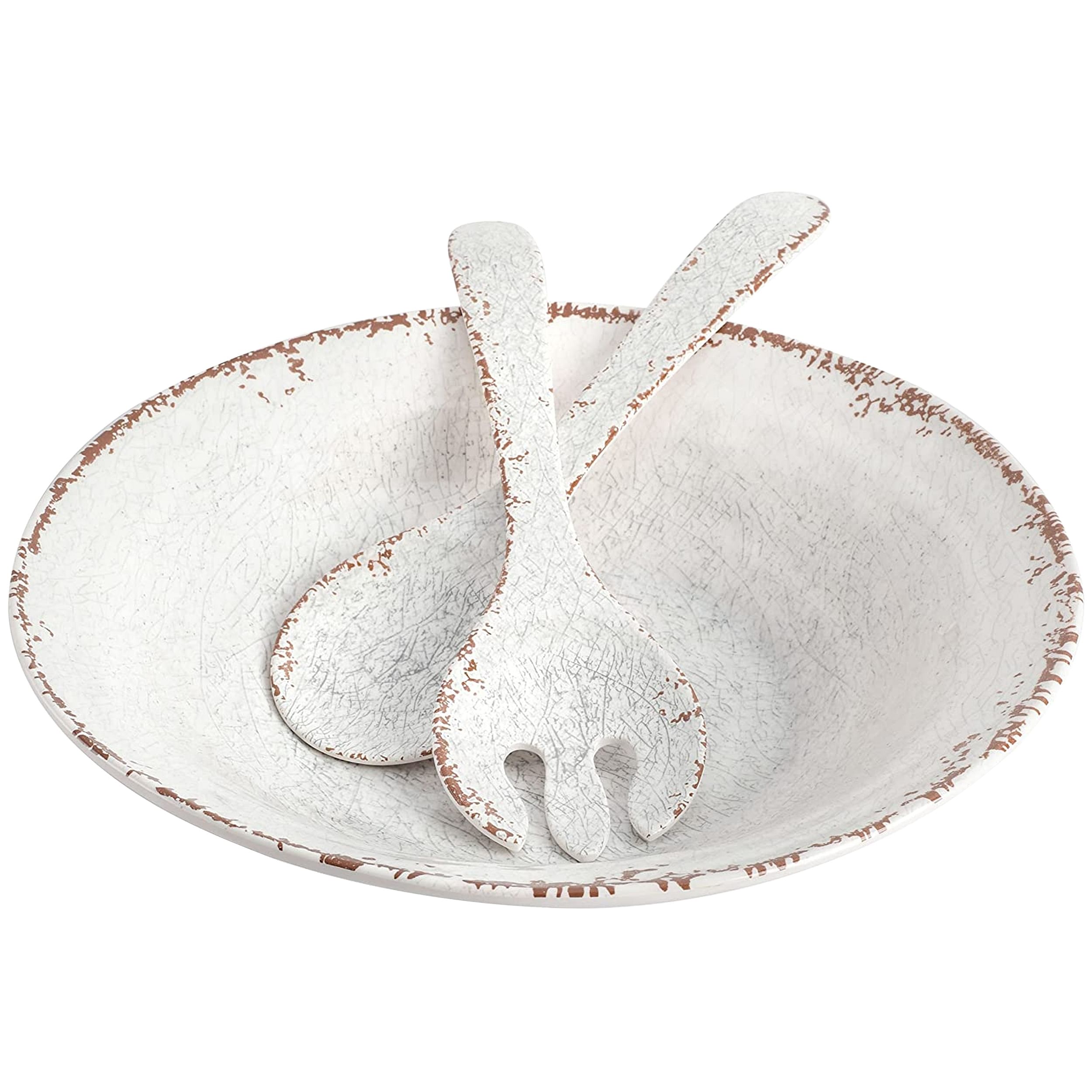 Laurie Gates Mauna 3 Piece Melamine Serving Bowl Set in White with Serving Utensils - Free Shipping 