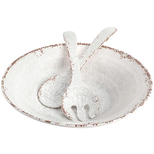 Laurie Gates Mauna 3 Piece Melamine Serving Bowl Set in White with Serving Utensils - Free Shipping 